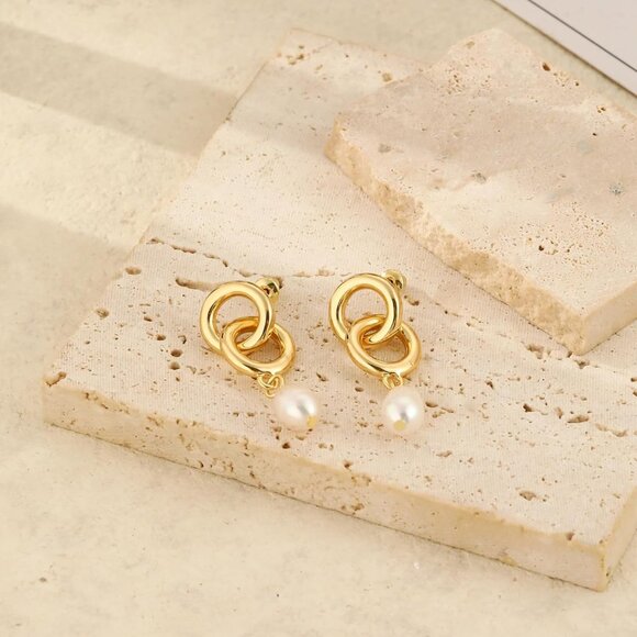 Women's Gold Pearl Drop Dangle Earrings Elegant Lightweight Casual Jewelry - Picture 6 of 7